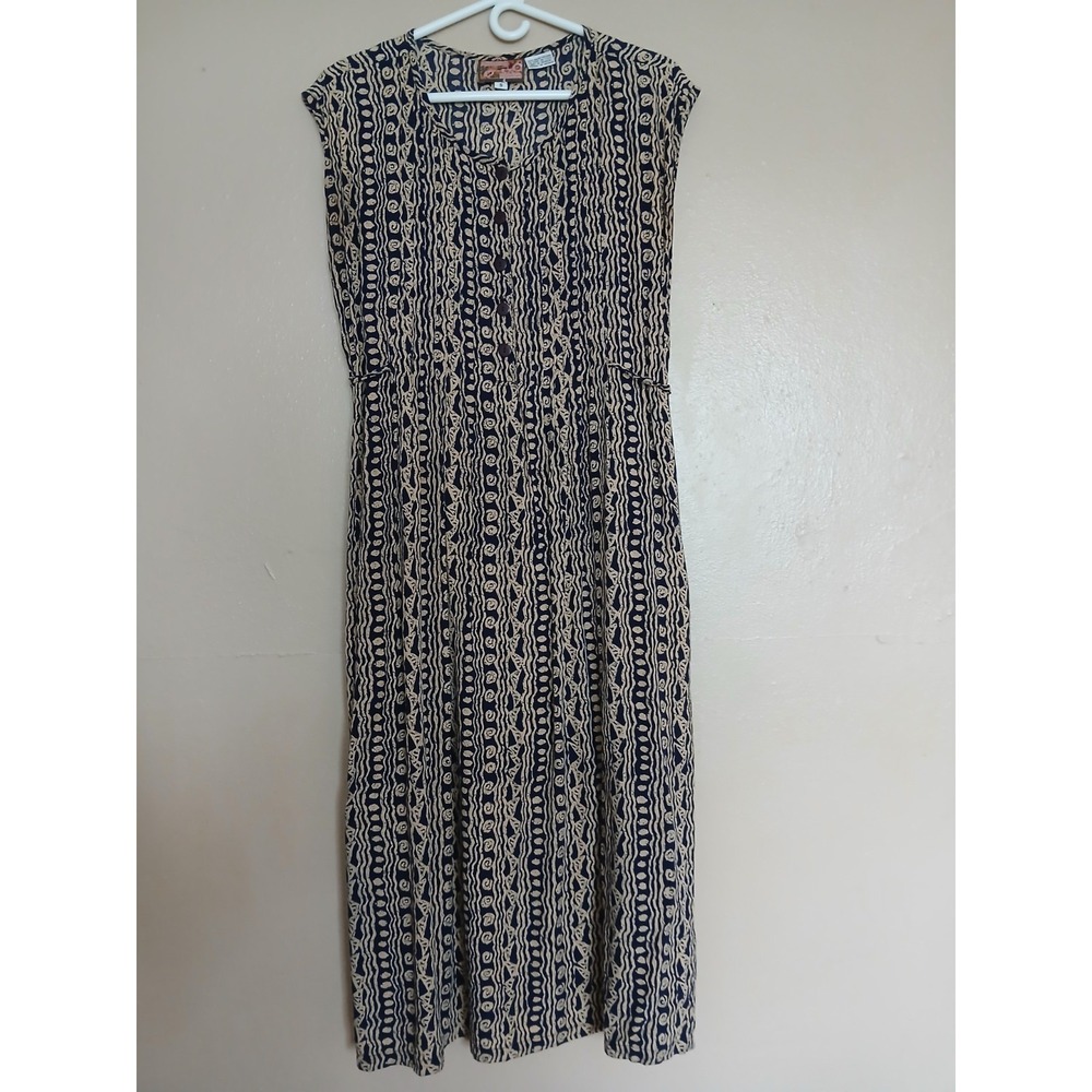 April Cornell Dress Small Midi Pintucked Cottage Core Boho Pockets Vintage